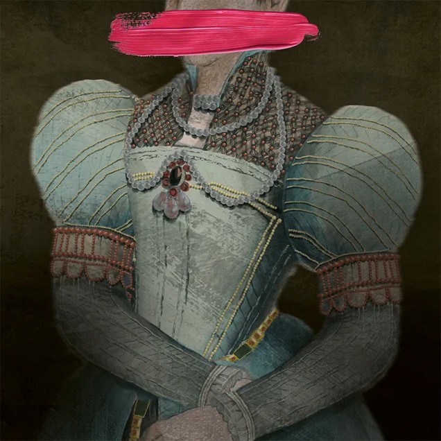 Tapet cu portret artistic Tapet cu portret artistic al unei femei îmbrăcate într-o rochie elaborată din secolul al XVIII-lea