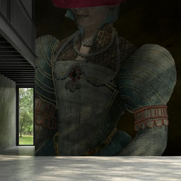 Tapet cu portret artistic Tapet cu portret artistic al unei femei îmbrăcate într-o rochie elaborată din secolul al XVIII-lea