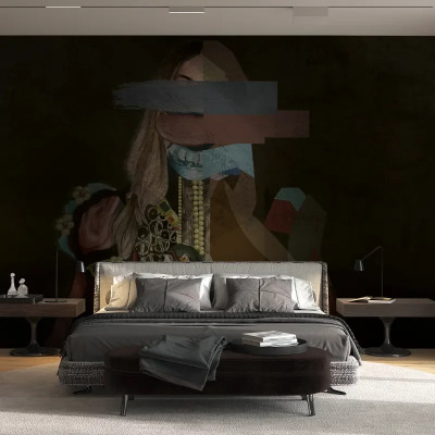 Tapet modern cu un design abstract, culori vibrante și o textură grafică.