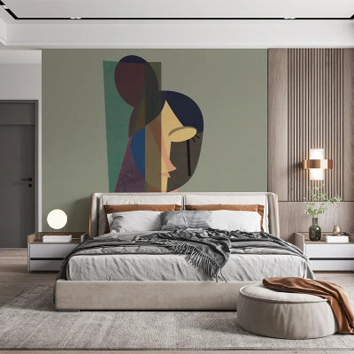 Fototapet personalizat cu design abstract în dormitor modern