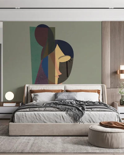 Fototapet personalizat cu design abstract în dormitor modern