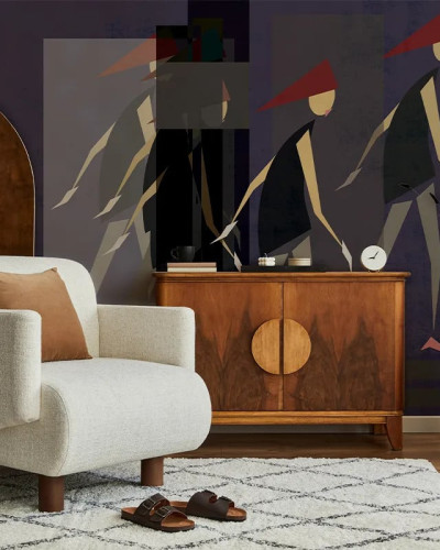 Tapet decorativ cu design abstract într-un interior modern