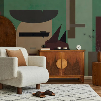Tapet abstract personalizat într-un living modern