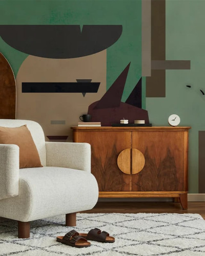 Tapet abstract personalizat într-un living modern