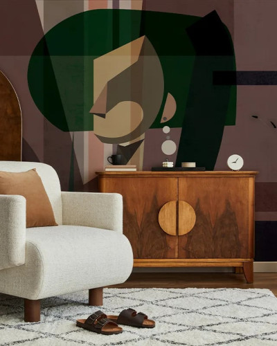 Tapet personalizat cu design abstract într-un interior modern