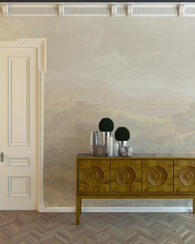 Fototapet personalizat cu peisaj montan într-un interior elegant