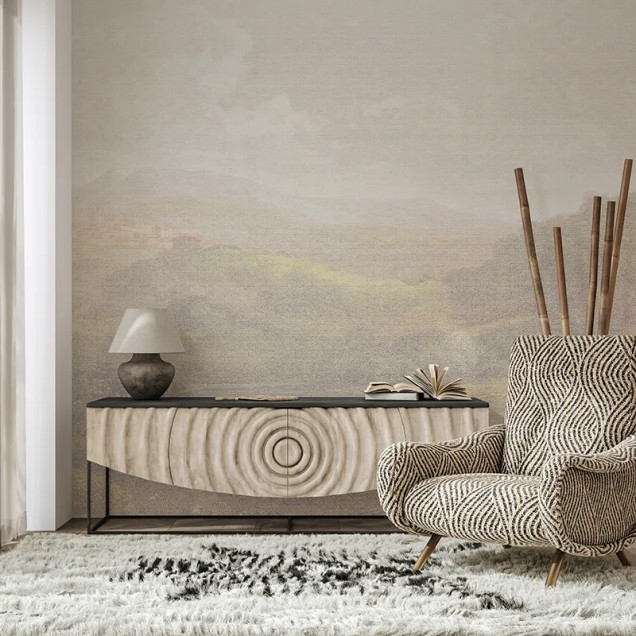 Fototapet personalizat cu peisaj montan într-un interior elegant
