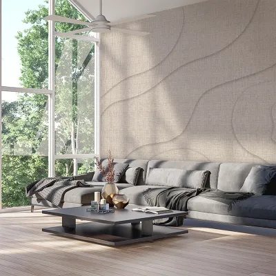Tapet bej cu design valurit într-un living modern