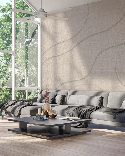 Tapet bej cu design valurit într-un living modern