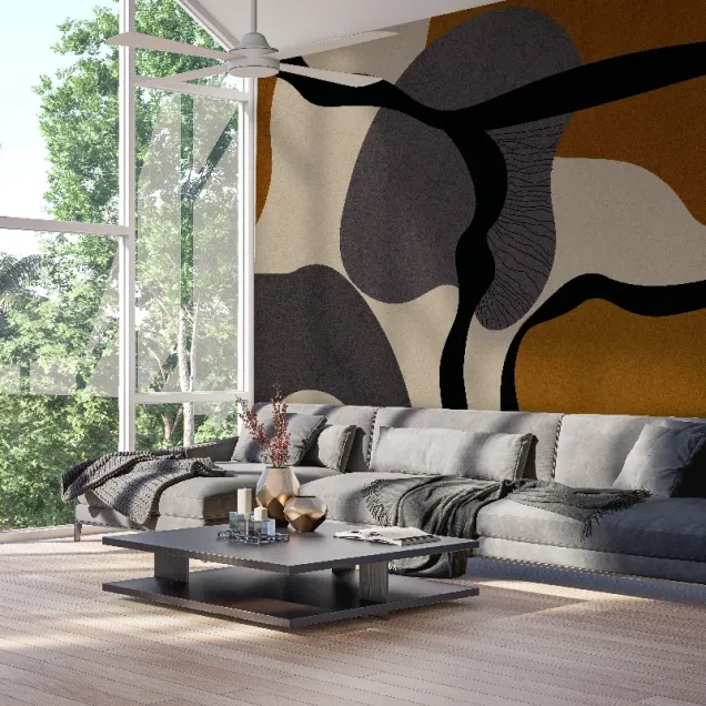 Tapet cu design abstract în nuanțe de teracotă, gri și negru