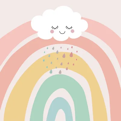 Tapet cu curcubeu pastel și nori pentru camera copiilor