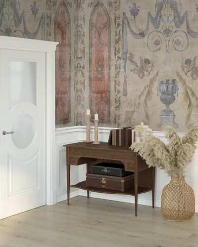 Tapet personalizat cu design vintage in living