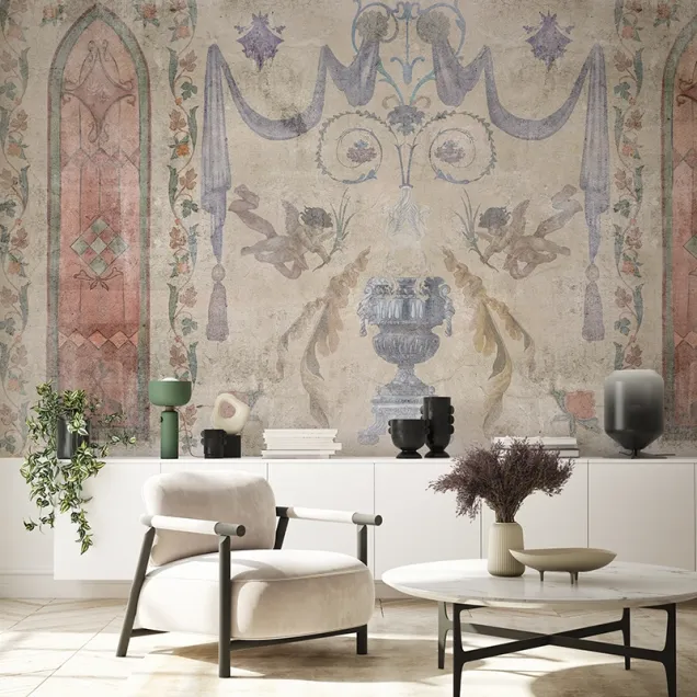 Tapet personalizat cu design vintage in living