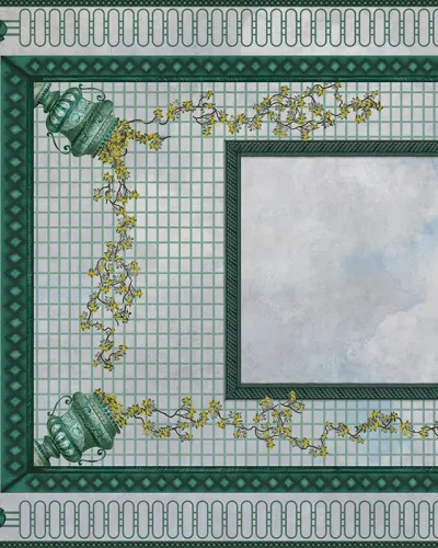 Tapet cu design floral si geometric, ideal pentru peretii casei