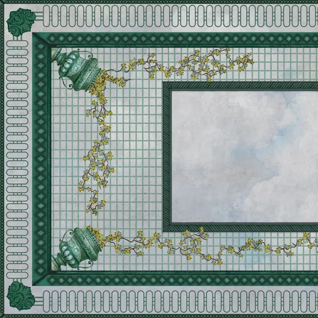 Tapet cu design floral si geometric, ideal pentru peretii casei
