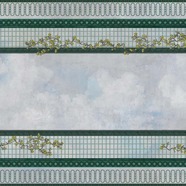 Tapet cu design floral si geometric, ideal pentru peretii casei