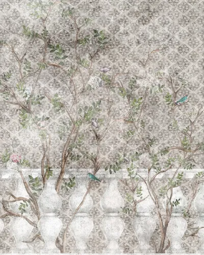 Tapet floral delicat cu ramuri delicate și flori pastelate, perfect pentru a crea o atmosferă elegantă și relaxantă.