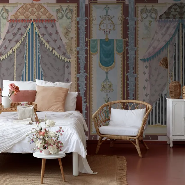 Tapet Splendore Indulgente (light) - personalizat, pentru un dormitor elegant și relaxant. Design unic, culori pastelate și motive elegante.
