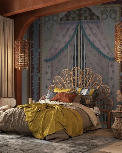Tapet Splendore Indulgente (light) - personalizat, pentru un dormitor elegant și relaxant. Design unic, culori pastelate și motive elegante.