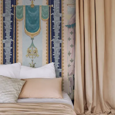 Tapet cu design clasic elegant, cu culori întunecate, detalii bogate și forme geometrice