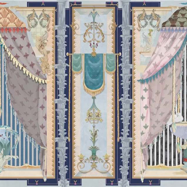 Tapet cu design clasic elegant, cu culori întunecate, detalii bogate și forme geometrice