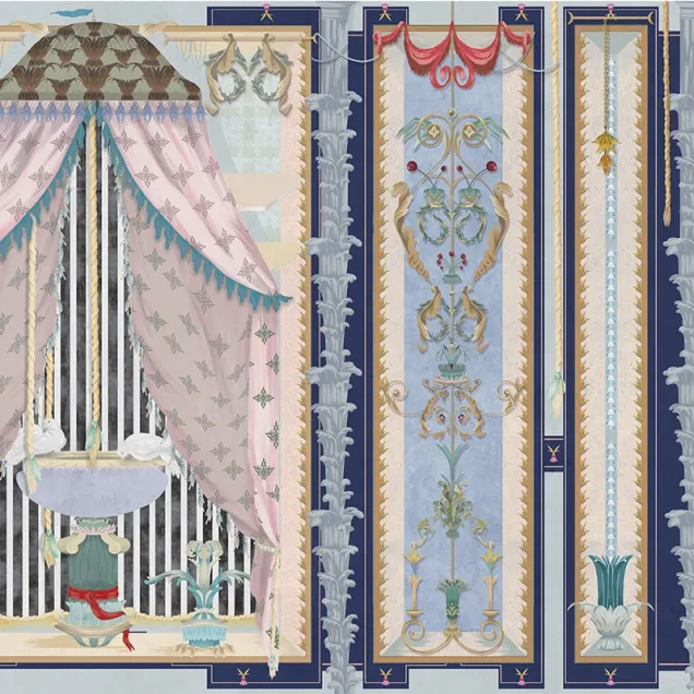 Tapet cu design clasic elegant, cu culori întunecate, detalii bogate și forme geometrice