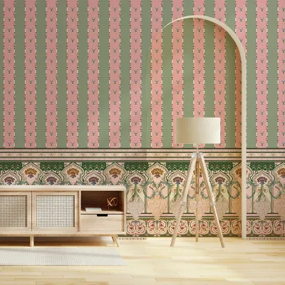 Tapet personalizat cu motive florale și dungi subtile, Tocco di bellezza - personalizat