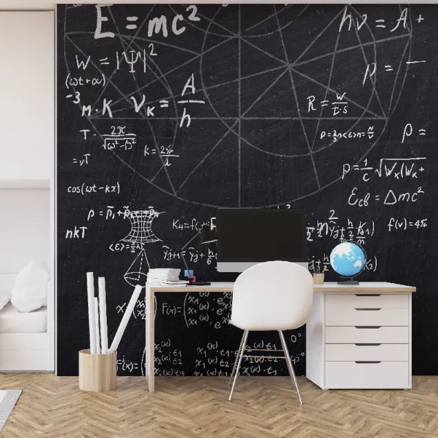 Tapet Infinite line - personalizat, VLAdiLA, cu design modern și elegant, cu formule matematice scrise cu creta pe un fundal negru
