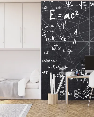 Tapet Infinite line - personalizat, VLAdiLA, cu design modern și elegant, cu formule matematice scrise cu creta pe un fundal negru