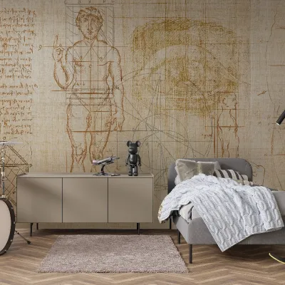 Tapet cu design minimalist, Anatomy of numbers, reprezentând un corp uman desenat cu linii geometrice