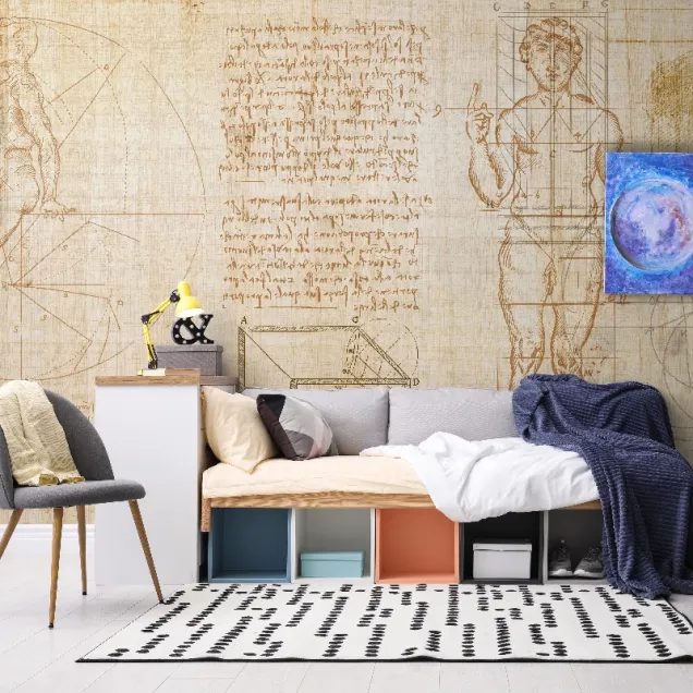 Tapet cu design minimalist, Anatomy of numbers, reprezentând un corp uman desenat cu linii geometrice