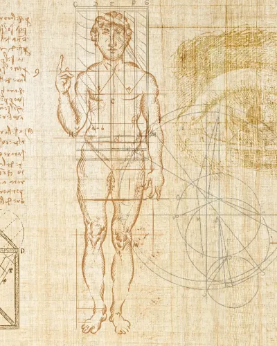 Tapet cu design minimalist, Anatomy of numbers, reprezentând un corp uman desenat cu linii geometrice