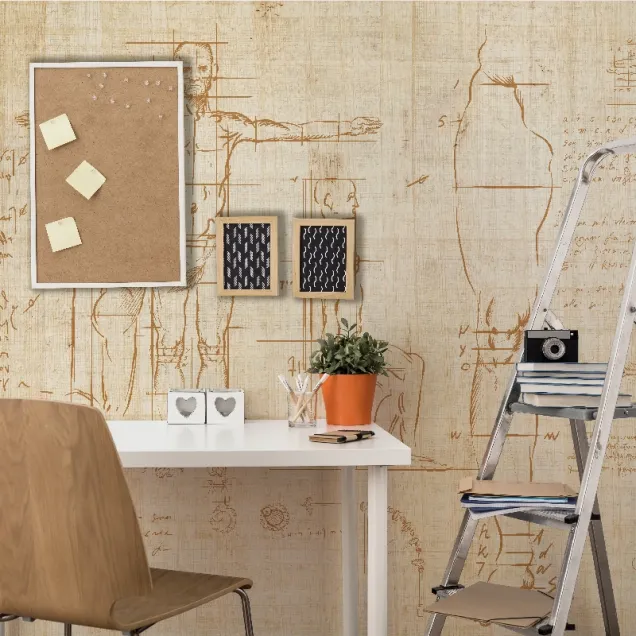 Tapet modern cu design artistic, inspirat de studiul proporțiilor umane. Designul prezintă linii delicate și detalii complexe, pe fundal bej.