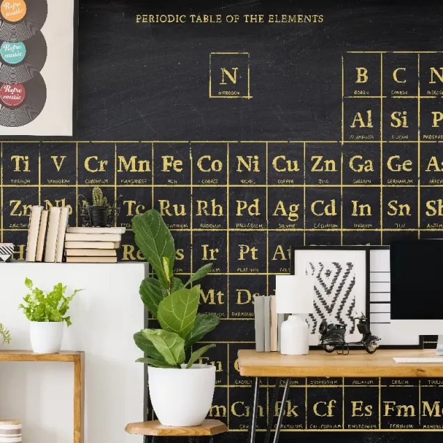 Tapet cu sistemul periodic al elementelor in aur și planeta Pământ