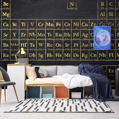 Tapet cu sistemul periodic al elementelor in aur și planeta Pământ