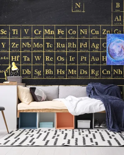 Tapet cu sistemul periodic al elementelor in aur și planeta Pământ
