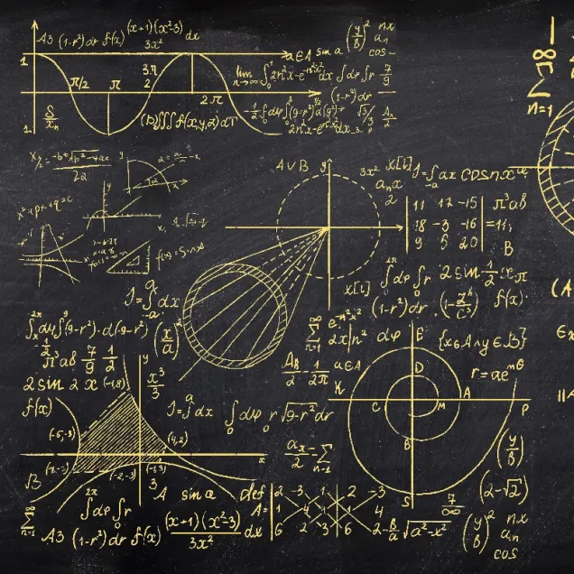 Tapet cu formule matematice aurii pe fond negru, decorat cu un avion, o figurina si o canapea