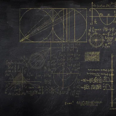 Tapet geometric cu formule matematice, in culori aurii, pe fond negru