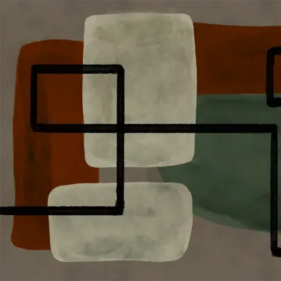 Tapet abstract modern, cu linii curate si nuante de verde, maro si gri, perfect pentru a adauga un element de arta contemporana  in sufragerie, dormitor sau hol.