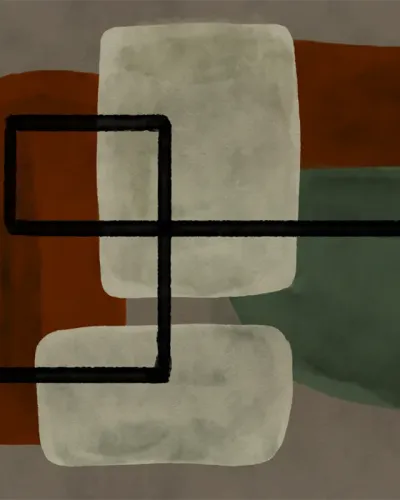 Tapet abstract modern, cu linii curate si nuante de verde, maro si gri, perfect pentru a adauga un element de arta contemporana  in sufragerie, dormitor sau hol.