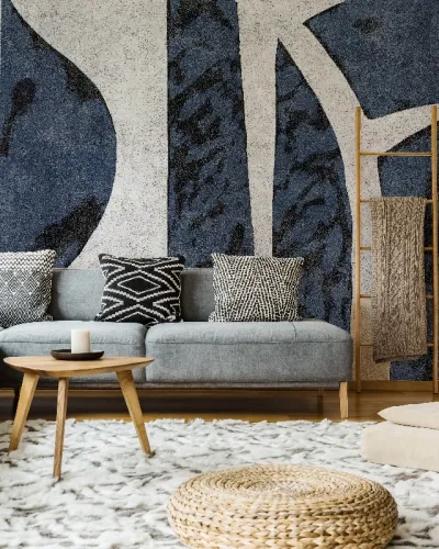 Reality cu design abstract in nuante de albastru, gri si alb