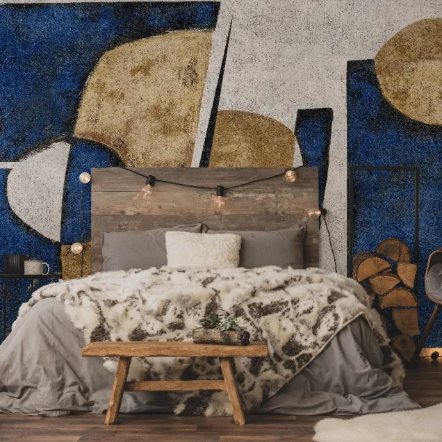 Tapet abstract cu culori calde și reci, perfect pentru un living modern