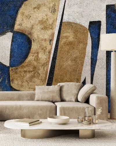 Tapet abstract cu culori calde și reci, perfect pentru un living modern