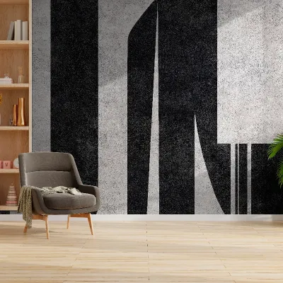 Wallpaper cu dungi verticale in tonuri de gri si negru, ideal pentru un living modern