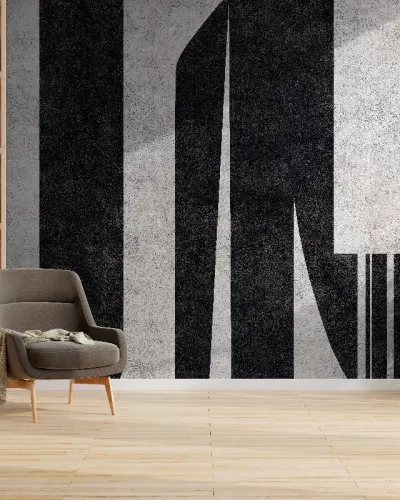 Wallpaper cu dungi verticale in tonuri de gri si negru, ideal pentru un living modern