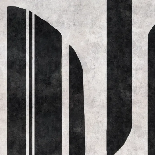 Wallpaper cu dungi verticale in tonuri de gri si negru, ideal pentru un living modern
