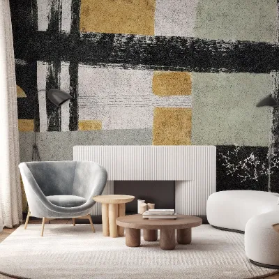 Tapet personalizat Archetype cu design modern, minimalist, cu accente de negru, gri și galben auriu.