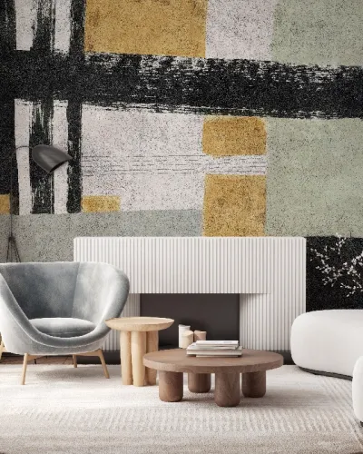 Tapet personalizat Archetype cu design modern, minimalist, cu accente de negru, gri și galben auriu.