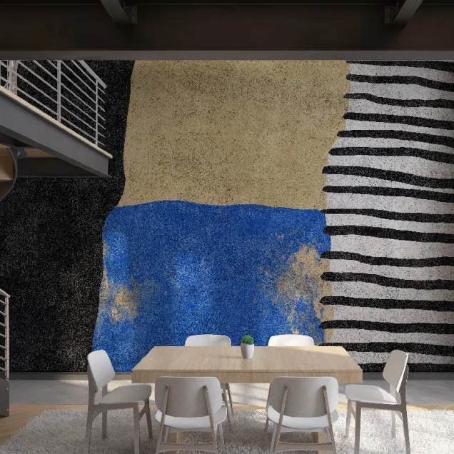 Tapet modern abstract, cu nuanțe de albastru, galben și negru, cu accente geometrice și texturi subtile
