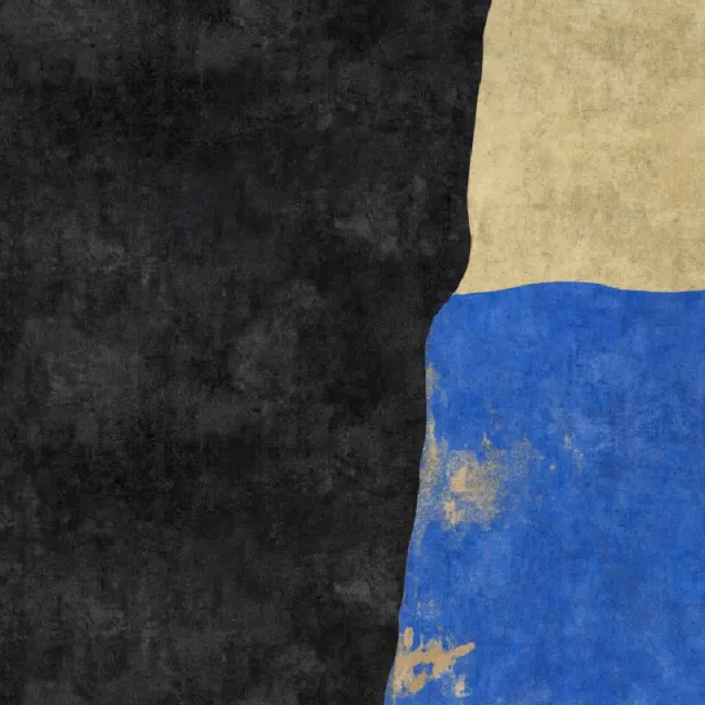Tapet modern abstract, cu nuanțe de albastru, galben și negru, cu accente geometrice și texturi subtile